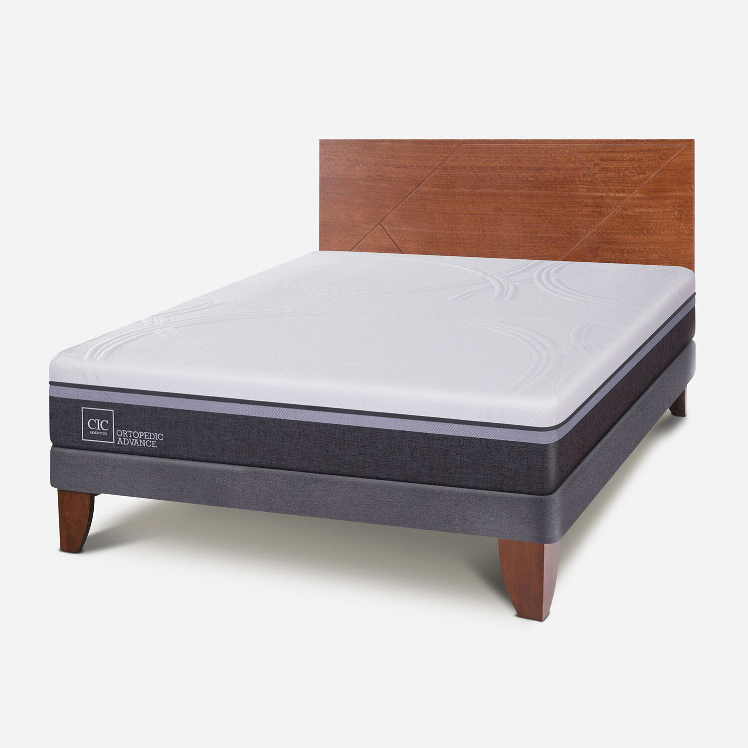 Cama Europea 2 Plazas Base Normal Ortopedic Advance + Respaldo Villarrica Caramel