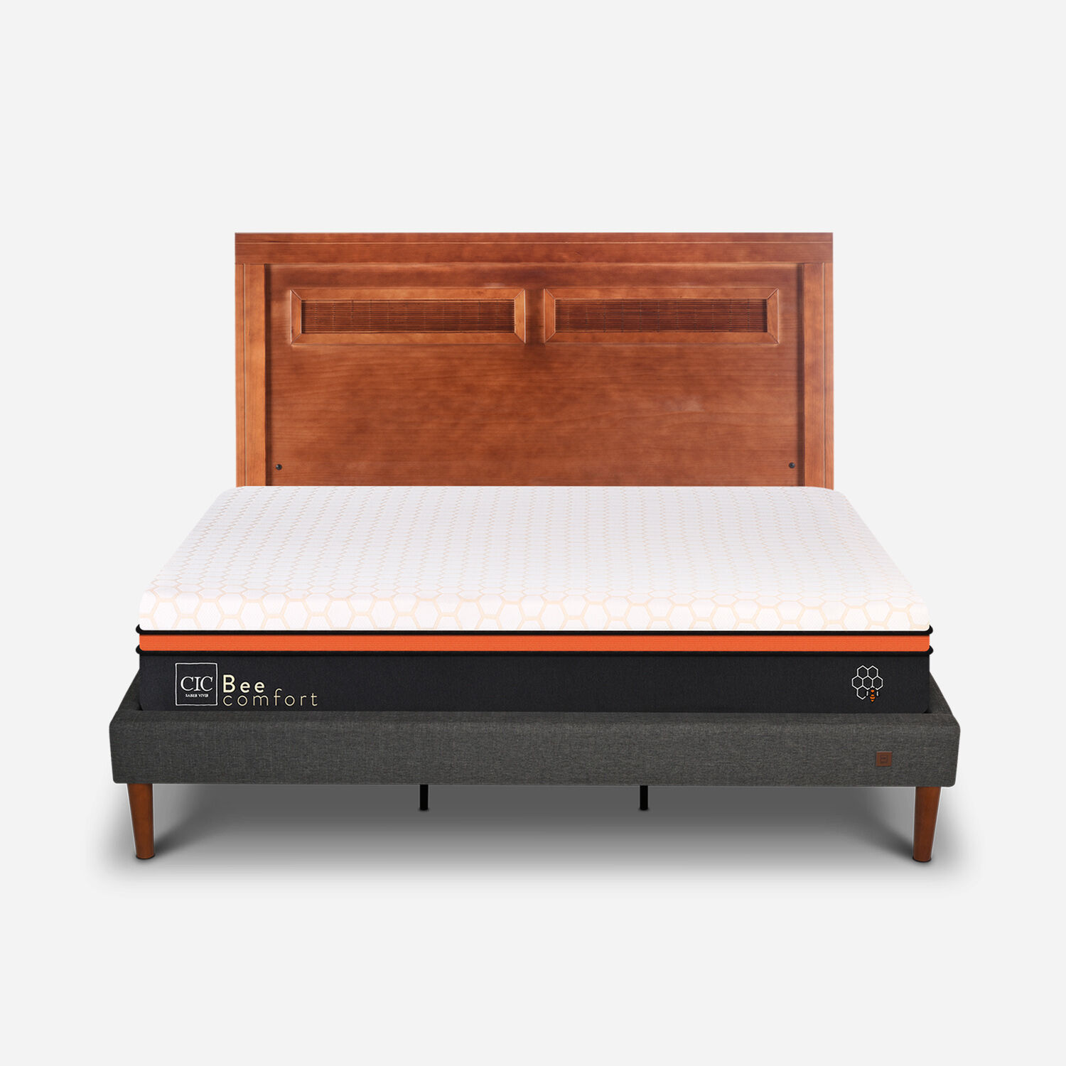 Cama Europea Curve King Bee Comfort + Respaldo Mil&aacute;n Caramel