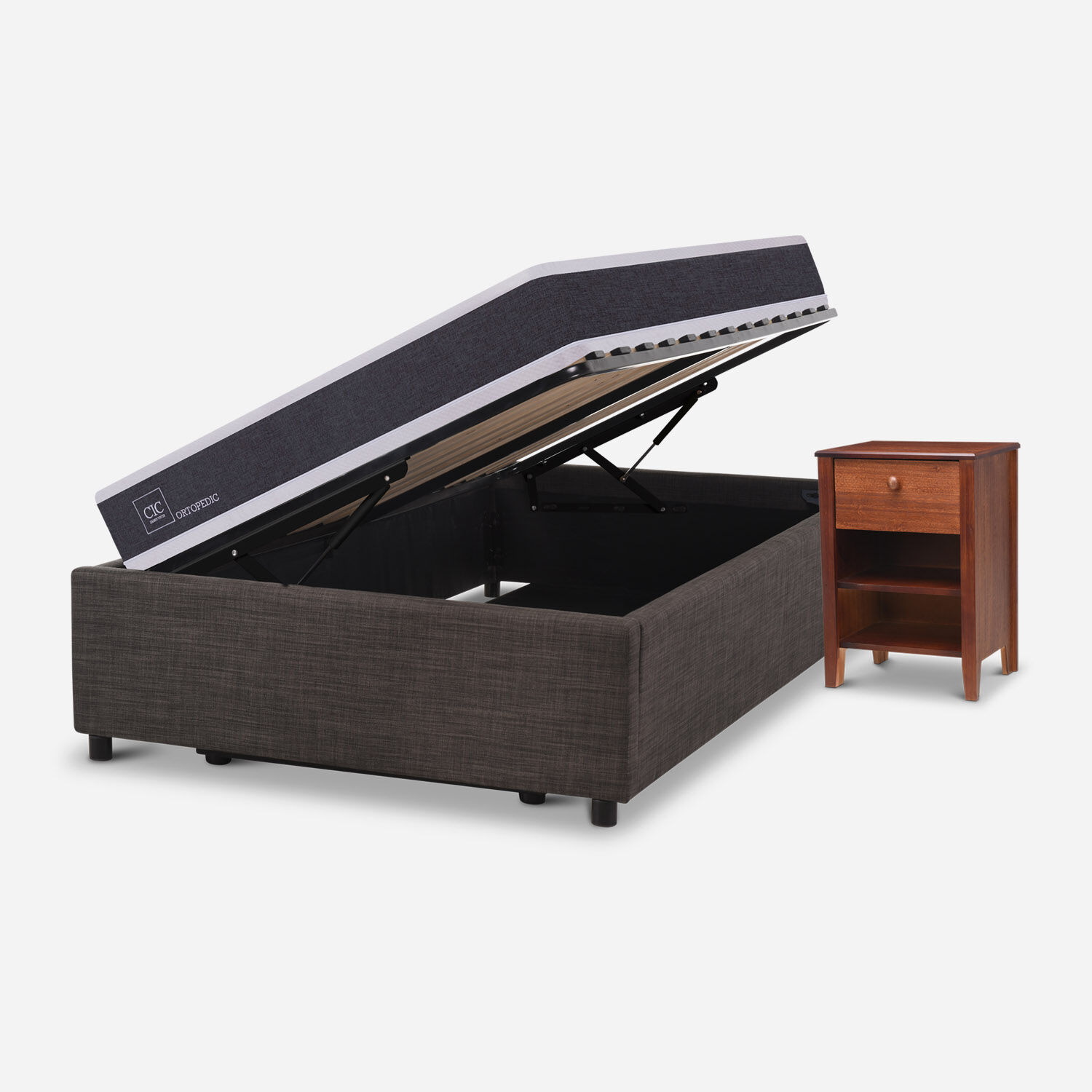 Cama Space Box 1,5 Plazas Ortopedic + Velador Torino Caramel | CIC
