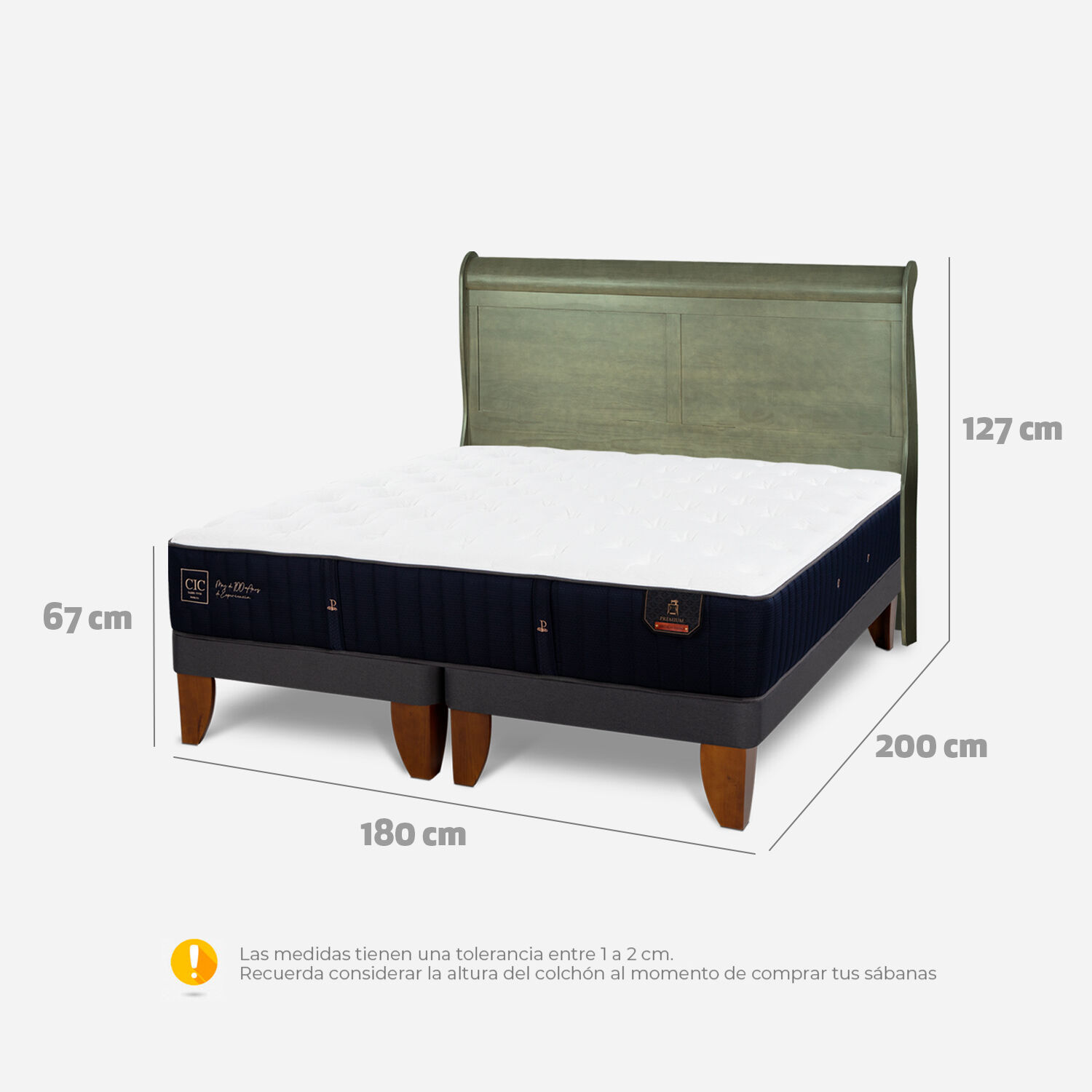 Cama Europea King Premium + Respaldo Mir&oacute; Olivo