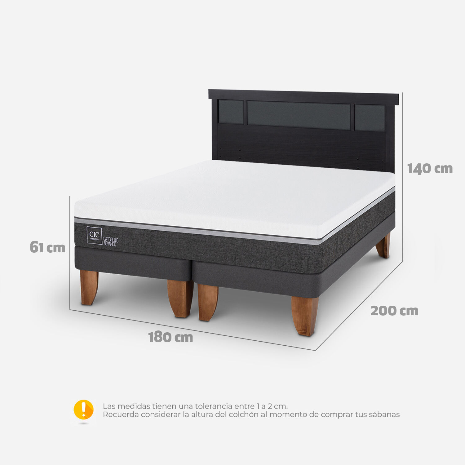 Cama Europea King Ortopedic Advance + Respaldo Dublín Negro