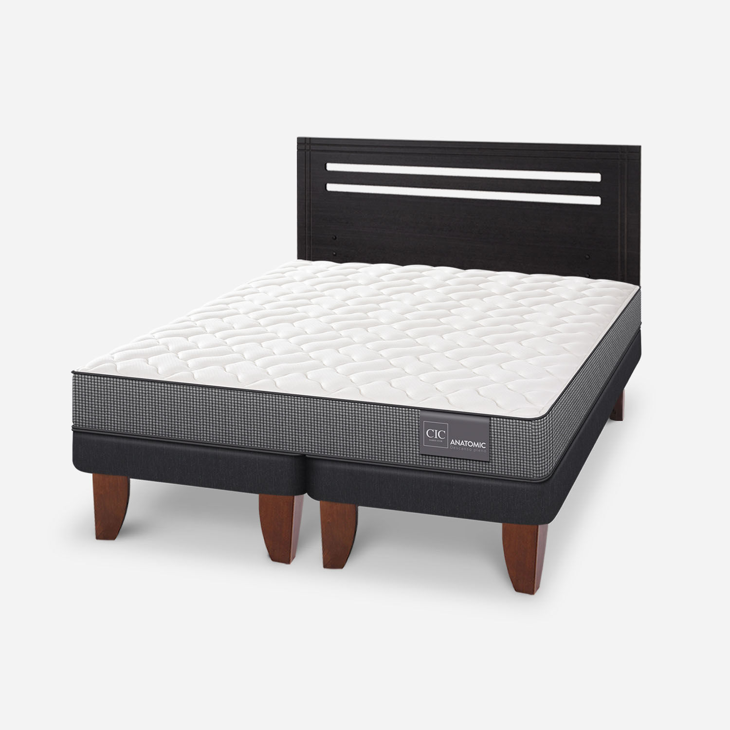 Cama Europea 2 Plazas Anatomic Base Dividida + Respaldo Múnich Negro