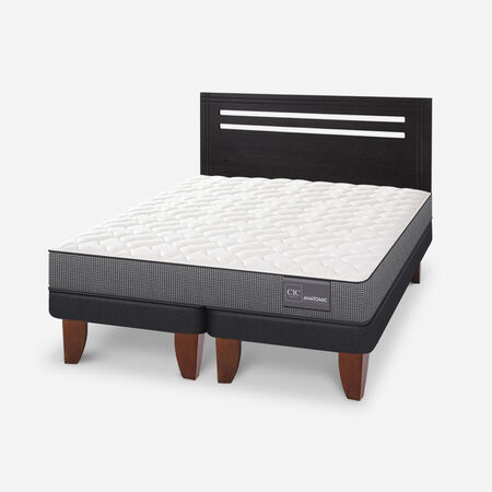 Cama Europea 2 Plazas Anatomic Base Dividida + Respaldo Múnich Negro
