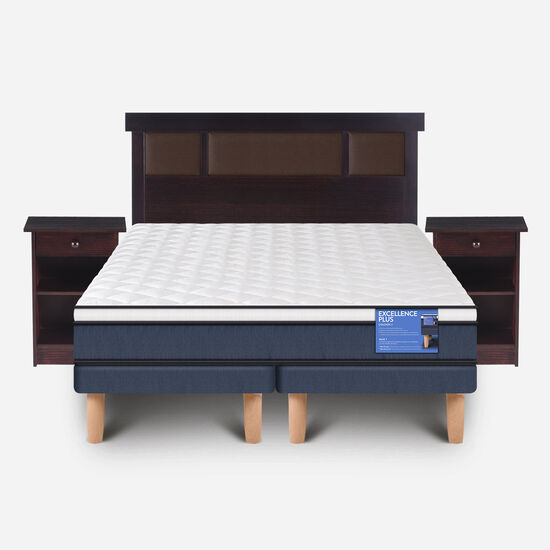 Cama Europea 2 Plazas Excellence Plus Base Dividida + Set Dublín Choc