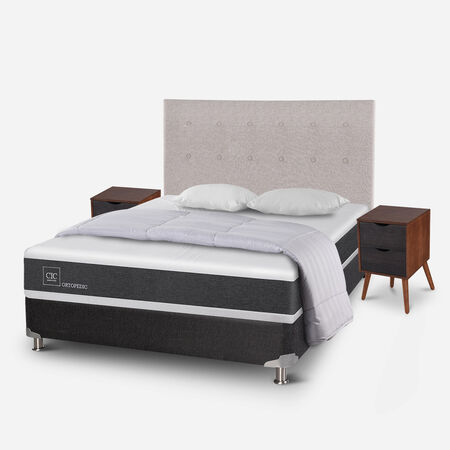 Box Spring 2 Plazas Ortopedic Base Normal 5 Zonas + Almohadas + Plum&oacute;n + Set Tigris