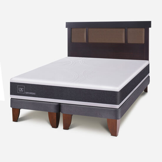 Cama Europea 2 Plazas Base Dividida Ortopedic + Respaldo Dublín Choc