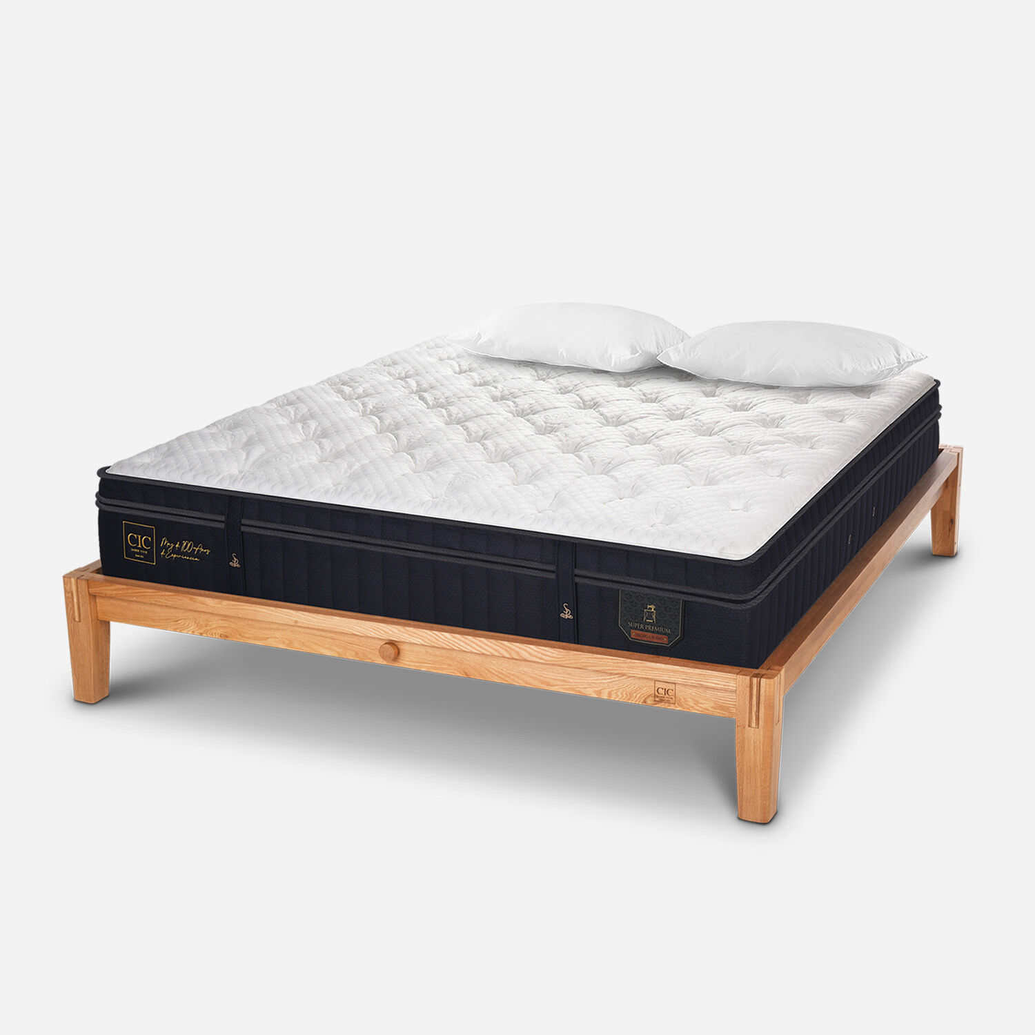 Cama Oak 2 Plazas Super Premium + Almohadas