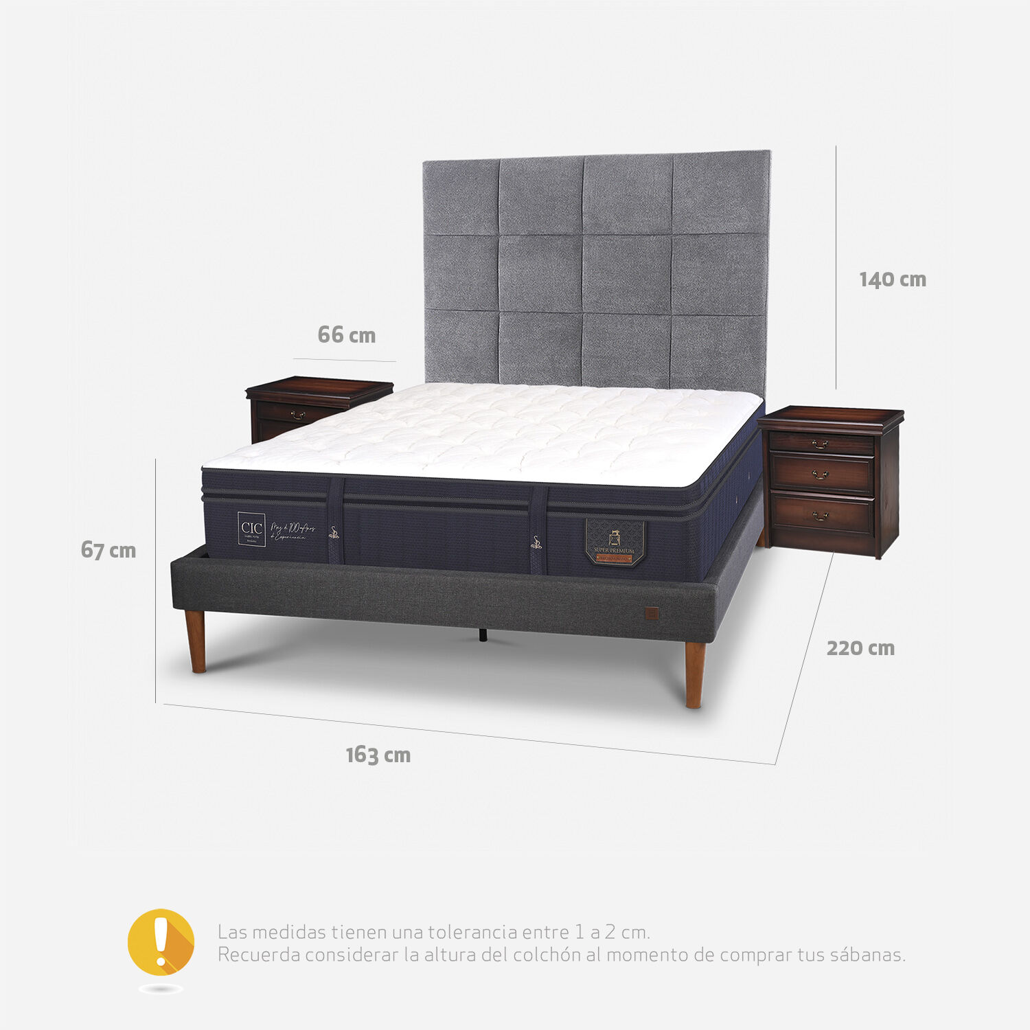 Cama Europea Curve 2 Plazas Super Premium + Set T&aacute;mesis