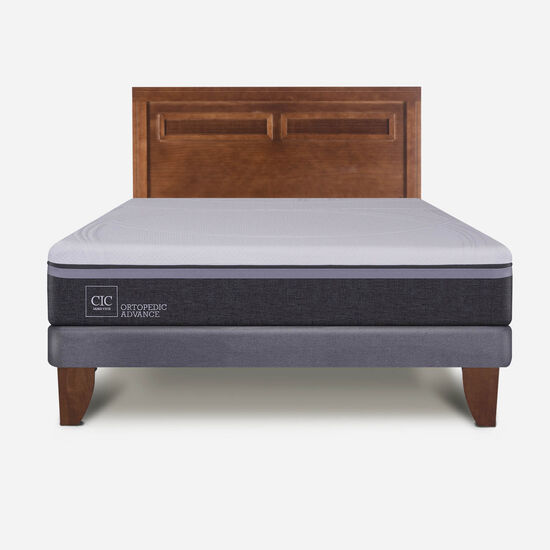 Cama Europea 2 Plazas Base Normal Ortopedic Advance + Respaldo Milán