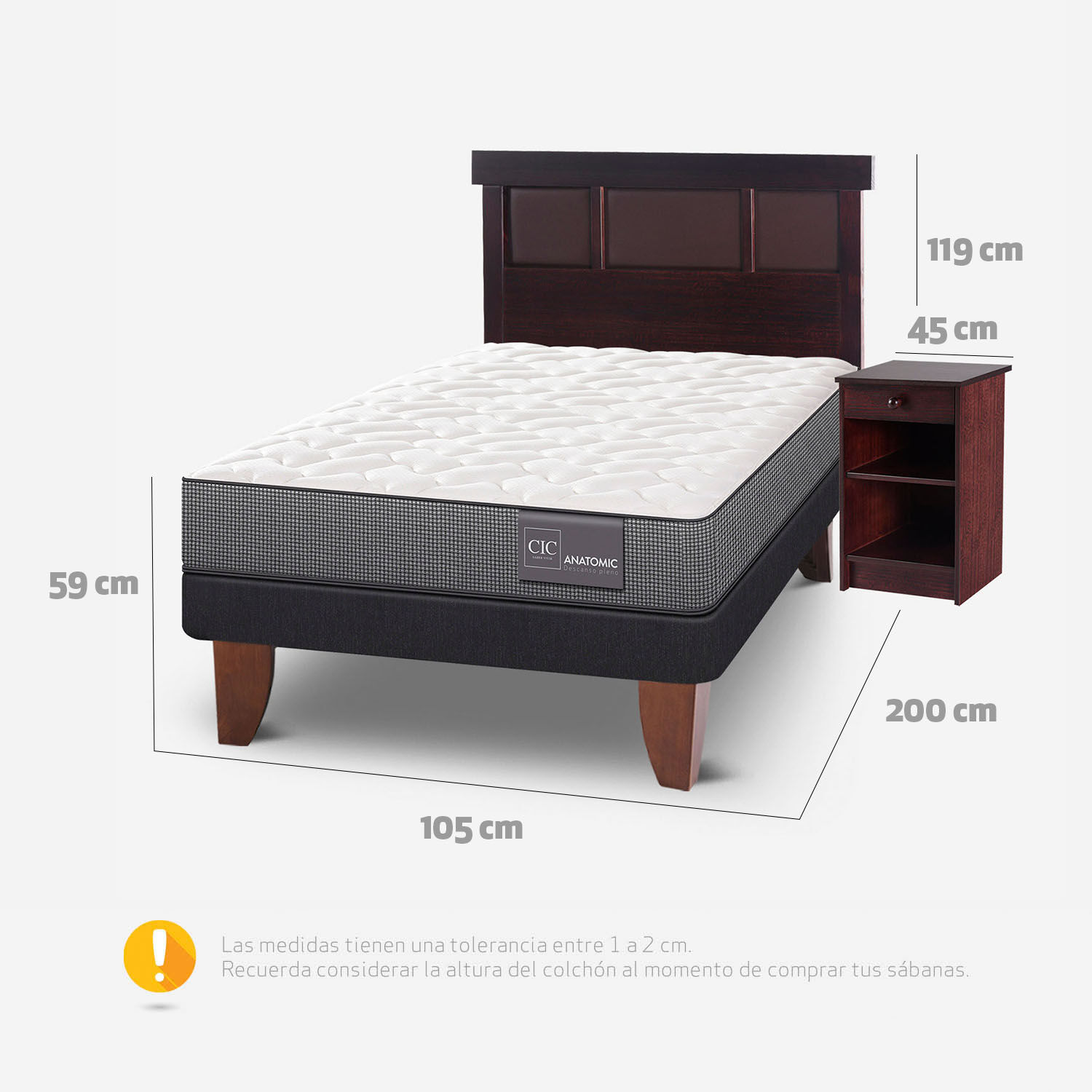 Cama Europea 1,5 Plazas Anatomic + Set Dublín Chocolate