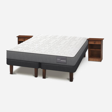 Cama Europea 2 Plazas Anatomic Base Dividida + Veladores Dubl&iacute;n Caramel