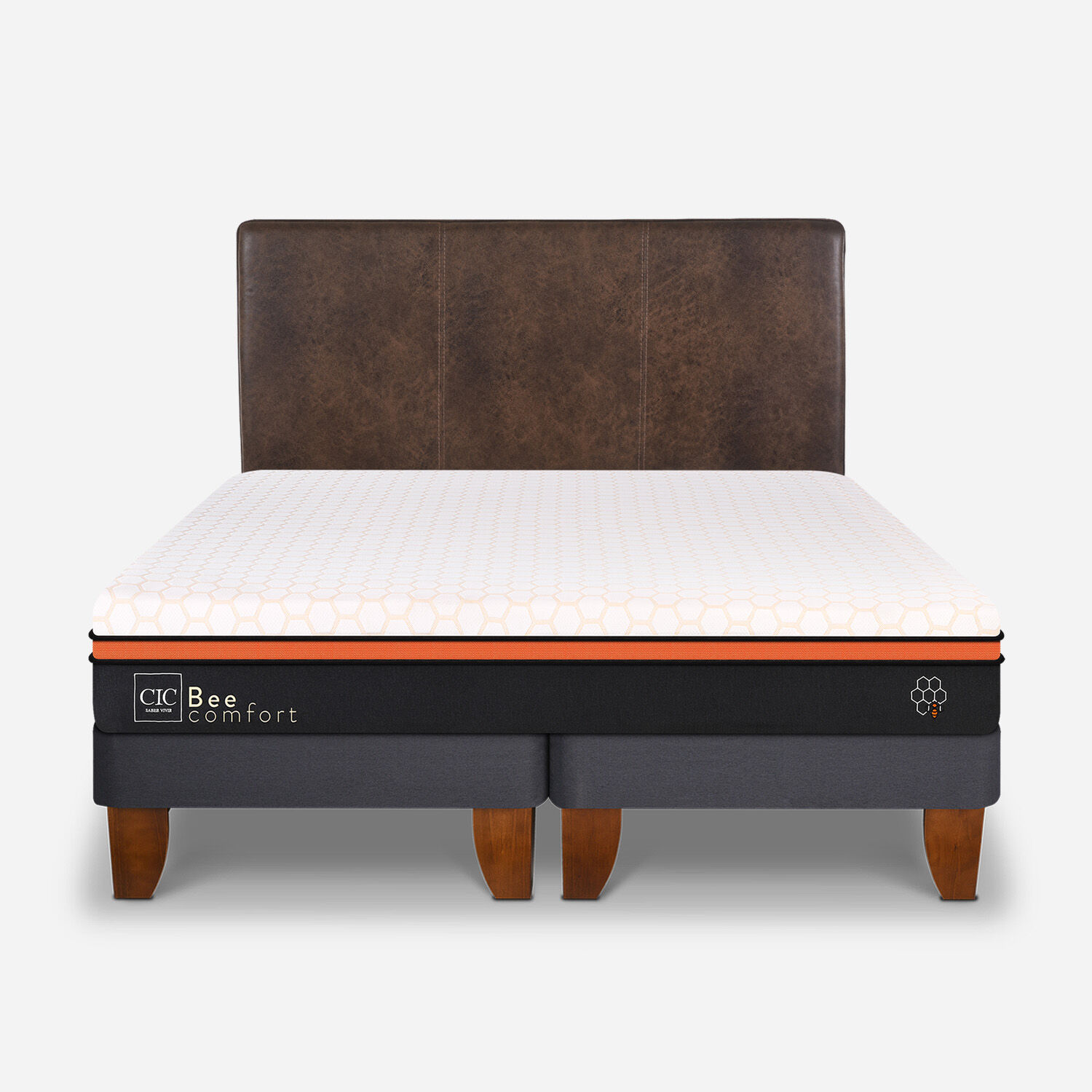 Cama Europea 2 Plazas Bee Comfort Base Dividida + Respaldo Baker