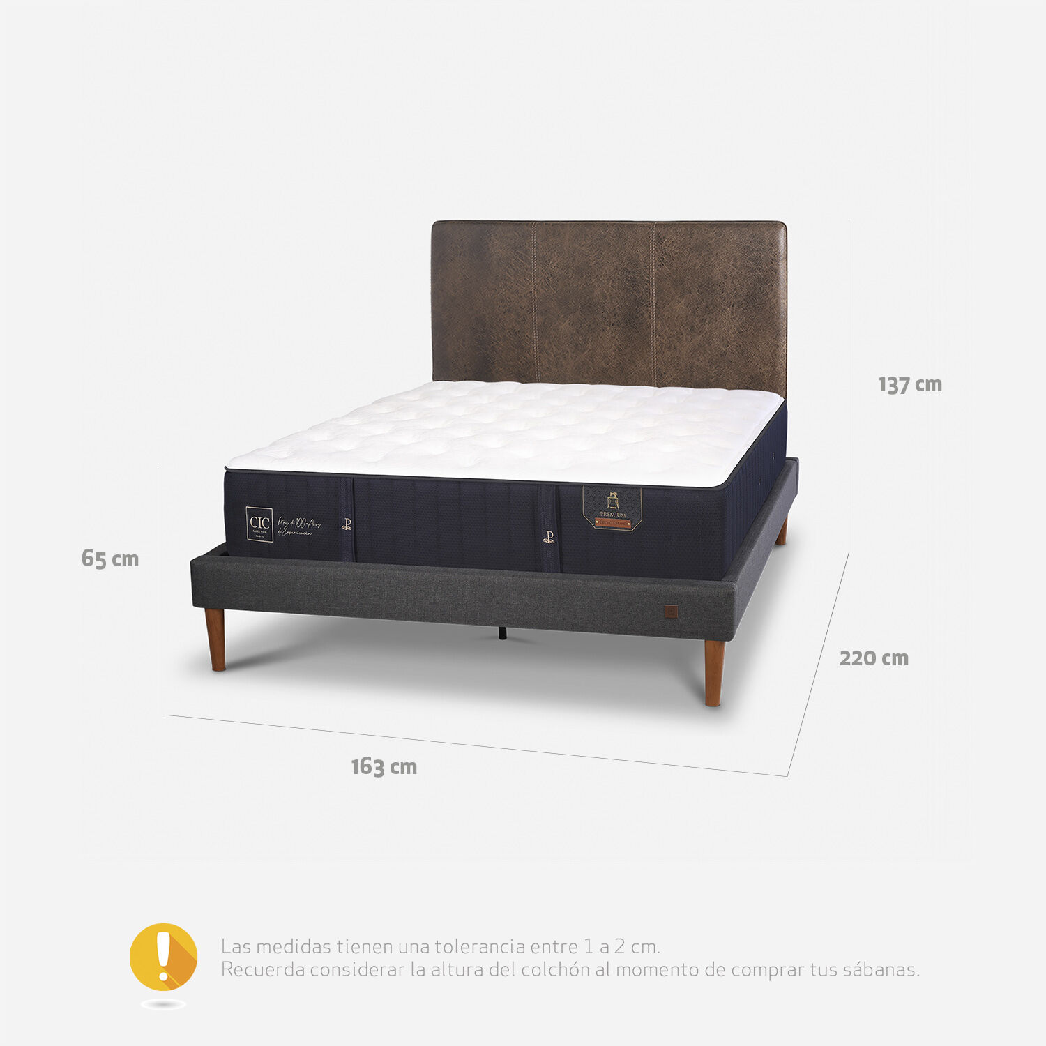 Cama Europea Curve 2 Plazas Premium + Respaldo Baker