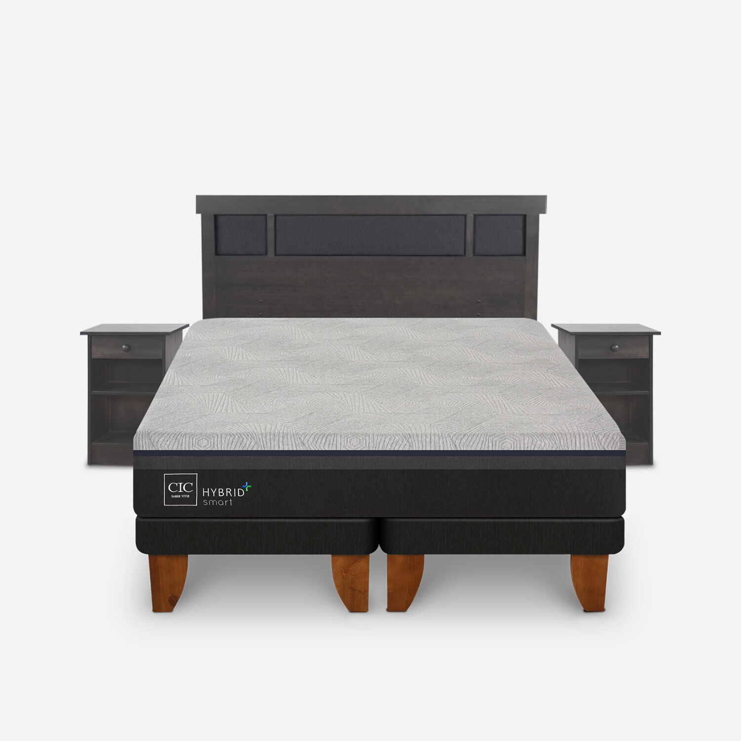 Cama Europea 2 Plazas Hybrid Plus Infinity Base Dividida + Set Dubl&iacute;n Gris