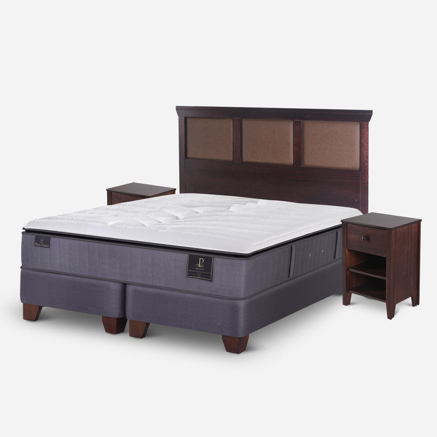 Box Spring 2 Plazas Premium Base Dividida + Set Torino Chocolate