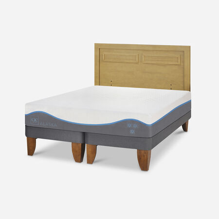 Cama Europea 2 Plazas Alaska Base Dividida + Respaldo Milán Mostaza