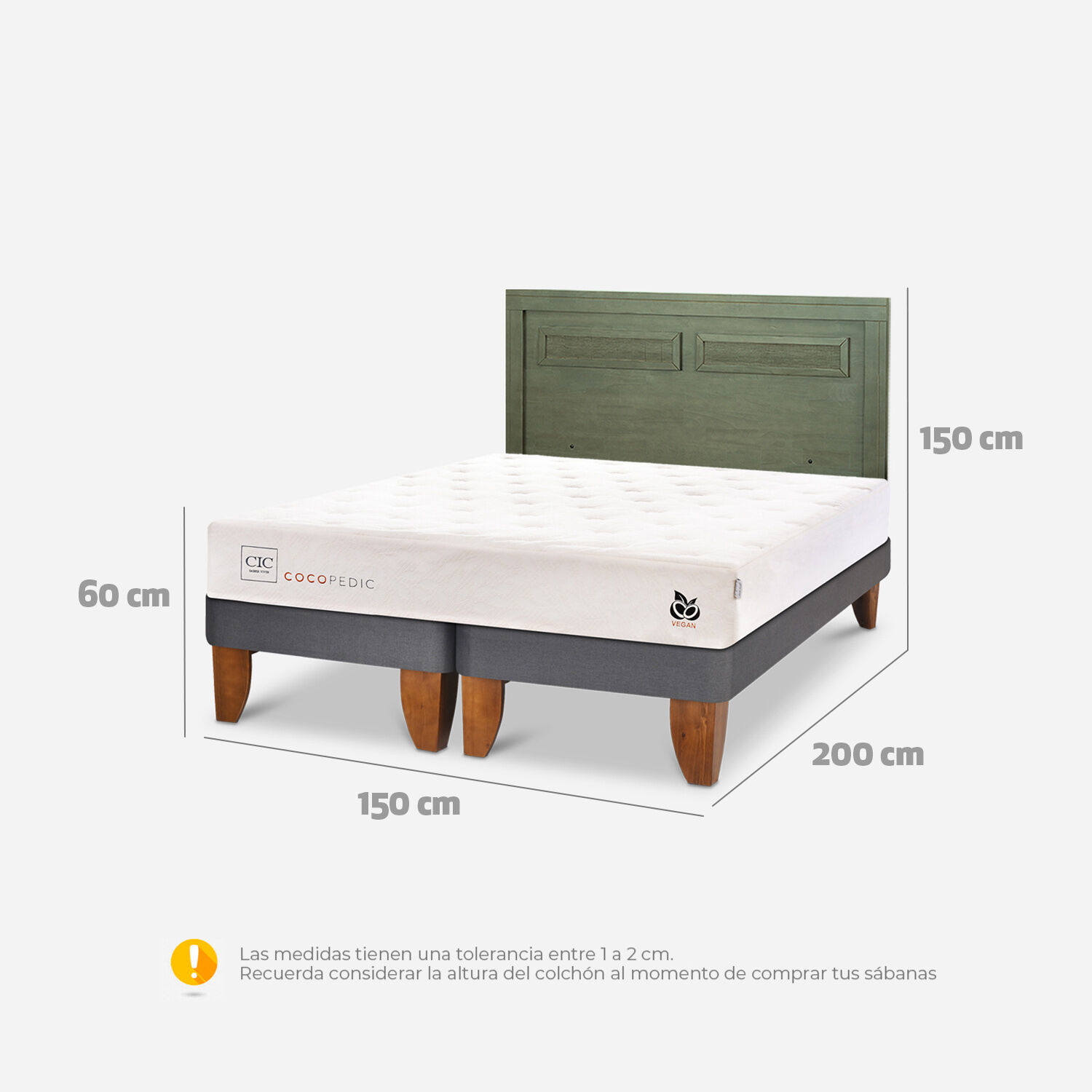 Cama Europea 2 Plazas Cocopedic Base Dividida + Respaldo Mil&aacute;n Olivo