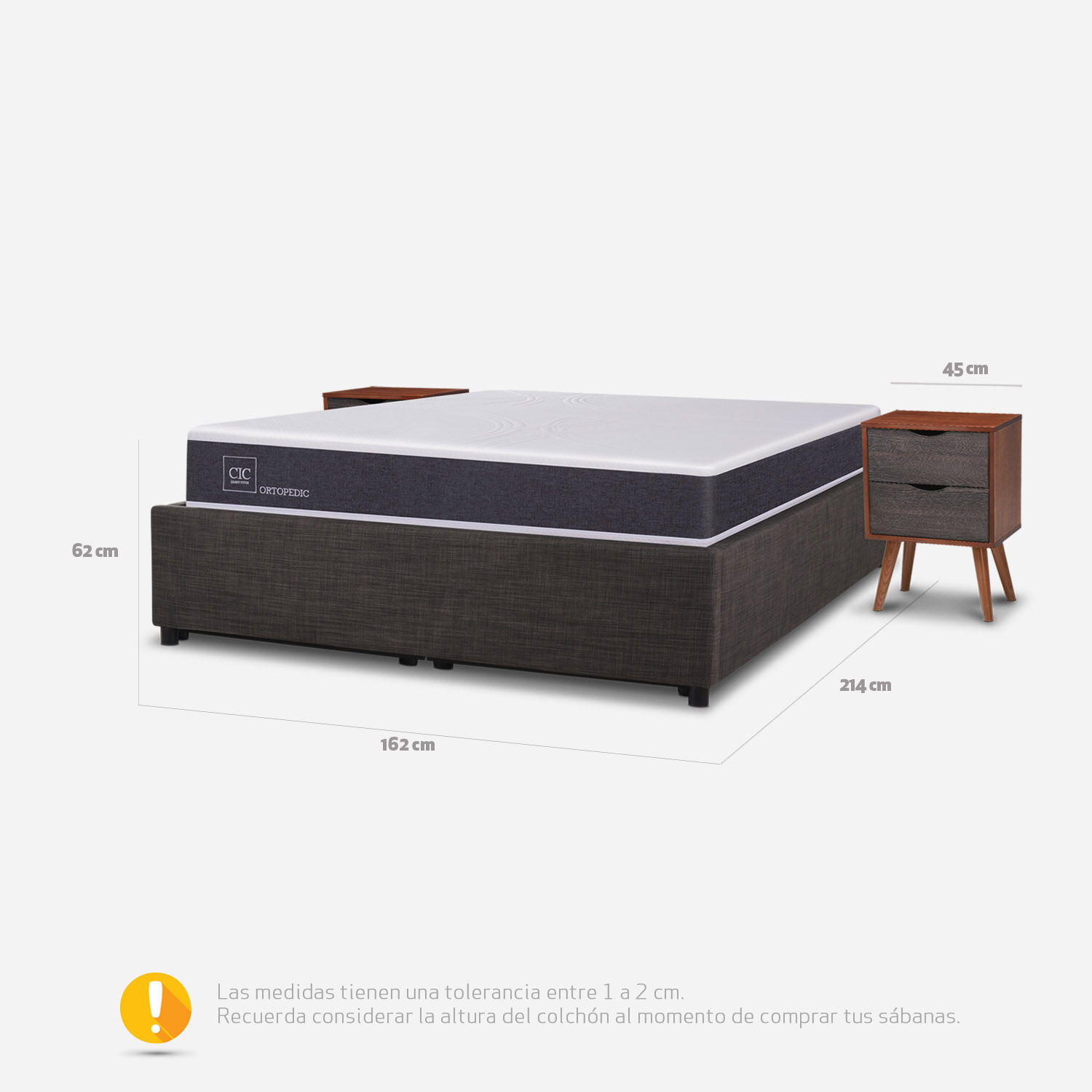 Cama Space Box 2 Plazas Ortopedic + Velador N&iacute;ger