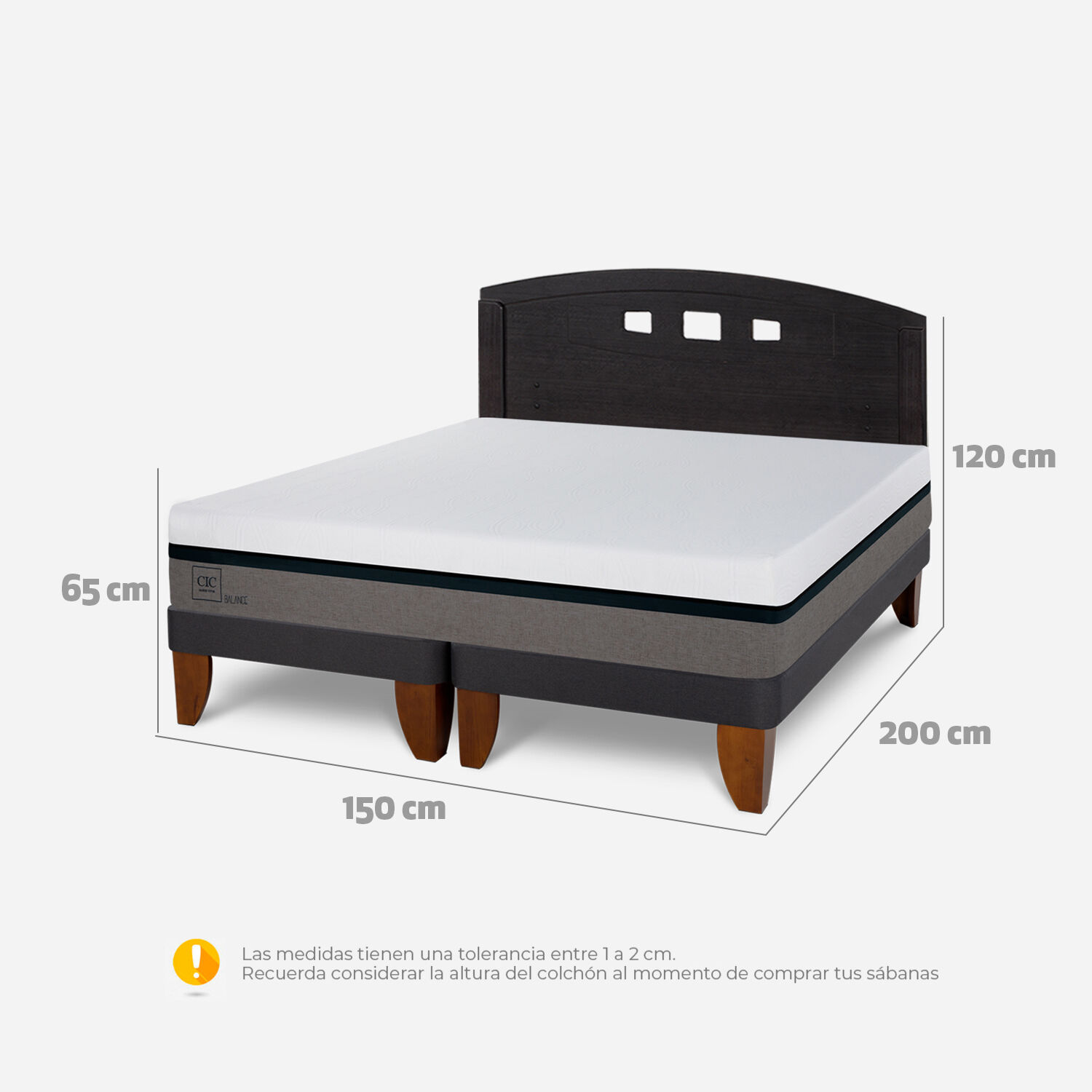 Cama Europea 2 Plazas Balance Base Dividida + Respaldo Gales Negro