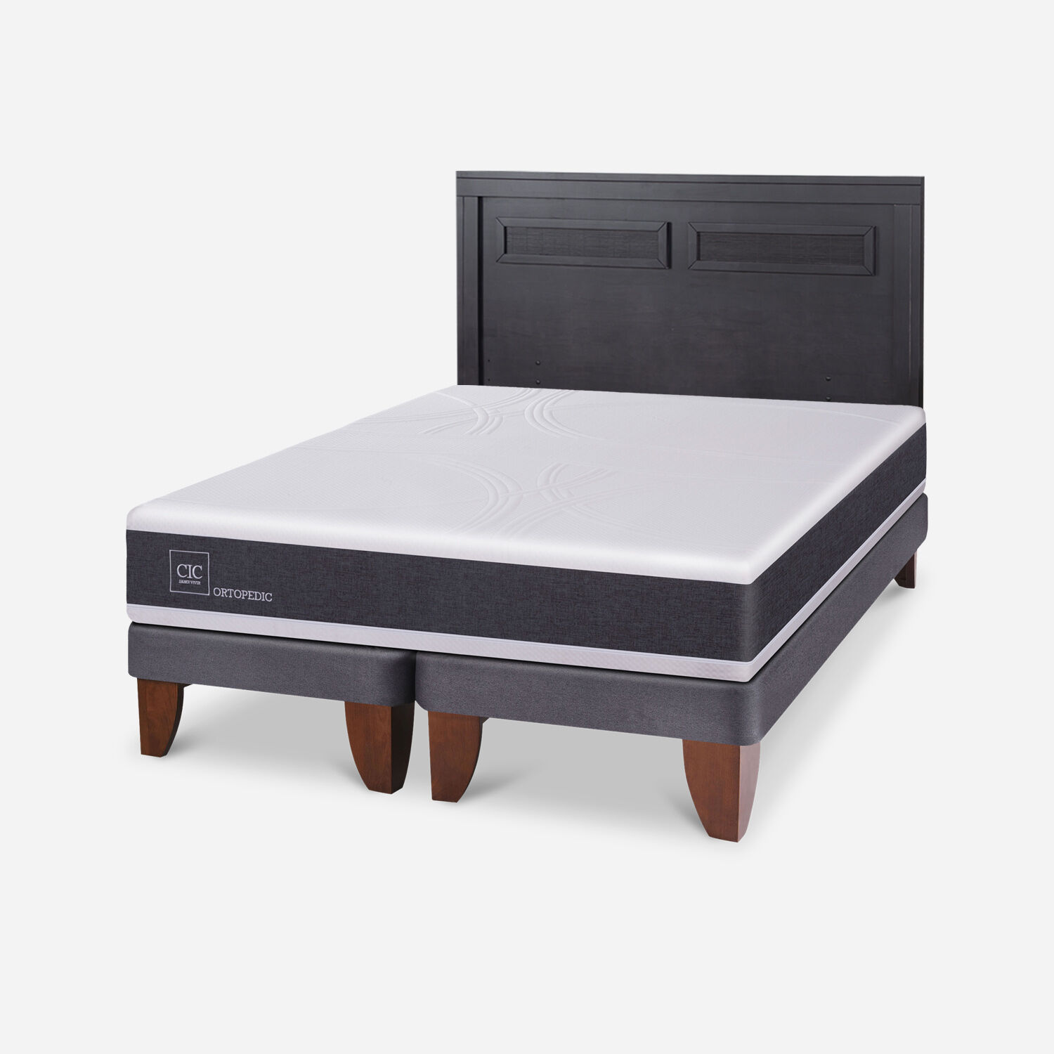 Cama Europea 2 Plazas Ortopedic Base Dividida + Respaldo Milán Negro