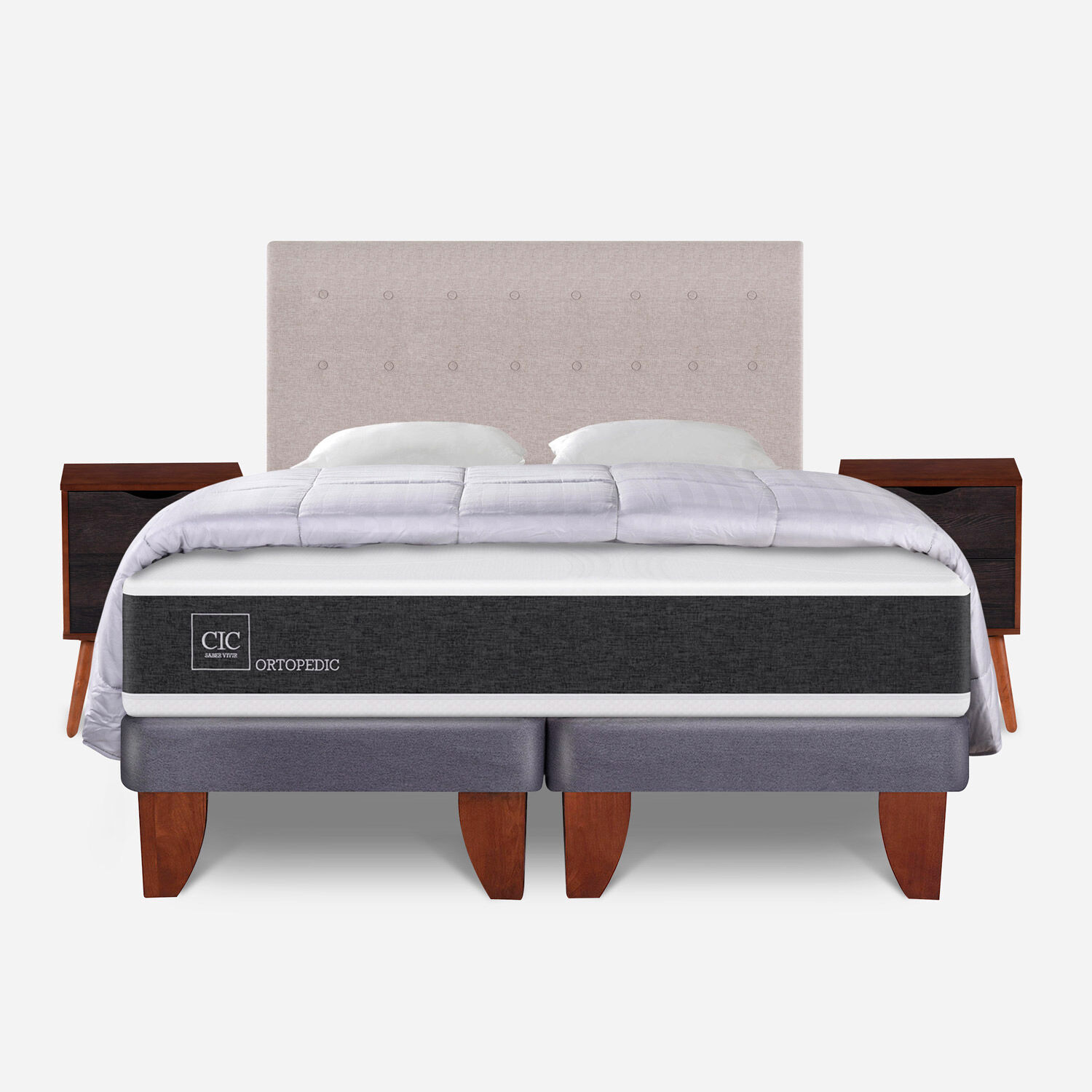 Cama Europea King Ortopedic + Almohadas + Plum&oacute;n + Set Tigris