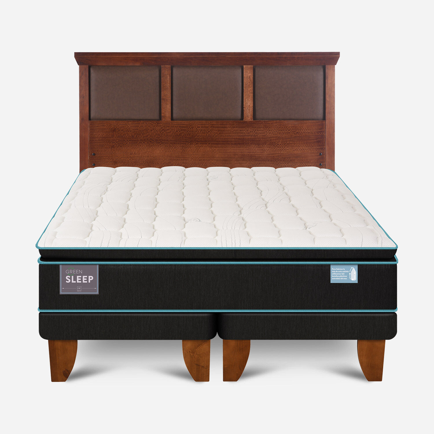 Cama Europea 2 Plazas Green Sleep Base Dividida + Respaldo Torino Caramel