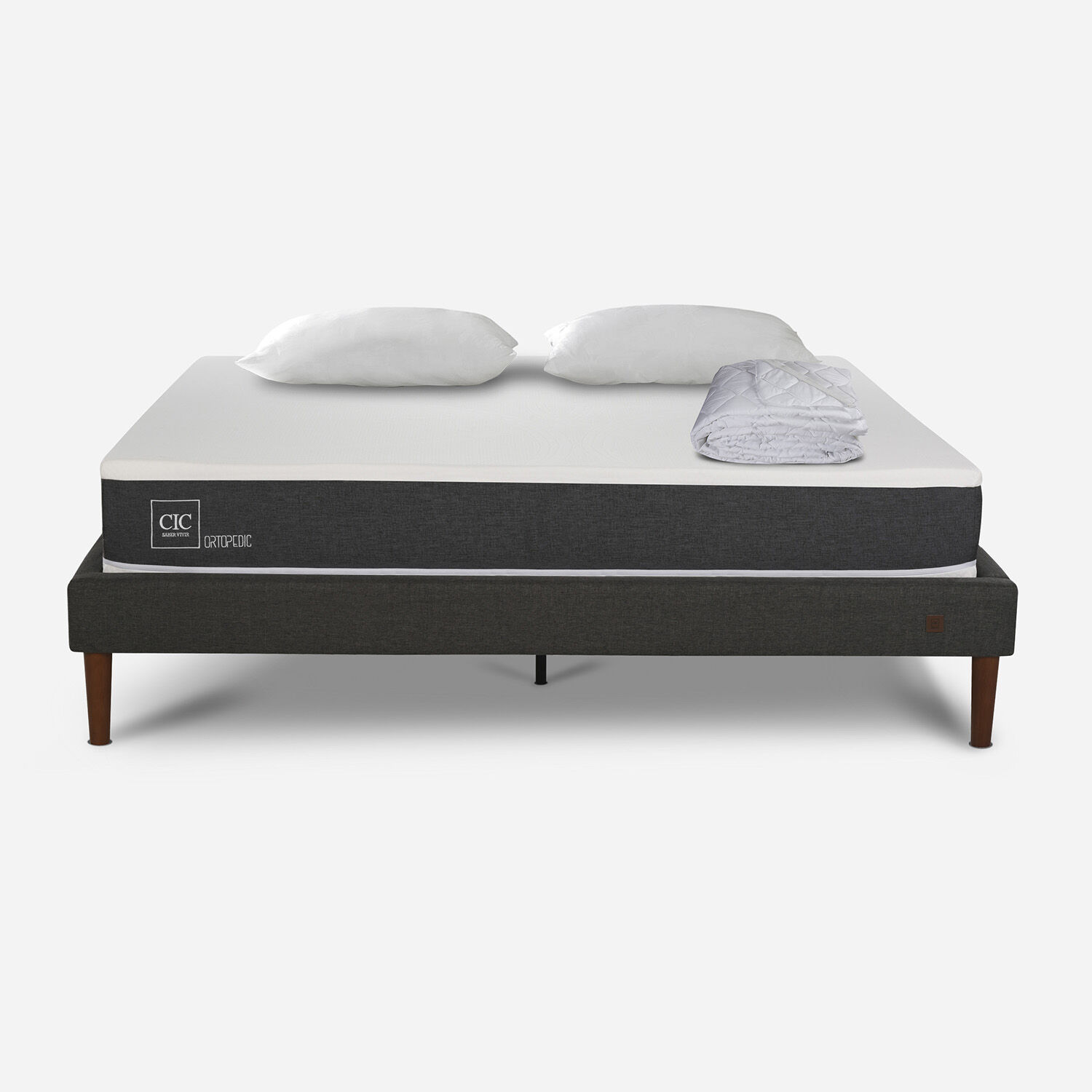 Cama Europea Curve 2 Plazas Ortopedic + Almohadas + Cubrecolch&oacute;n