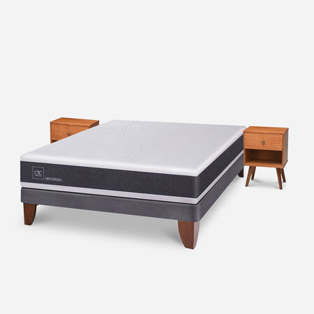 Cama Europea 2 Plazas Ortopedic Base Normal + Veladores Gales Caramel