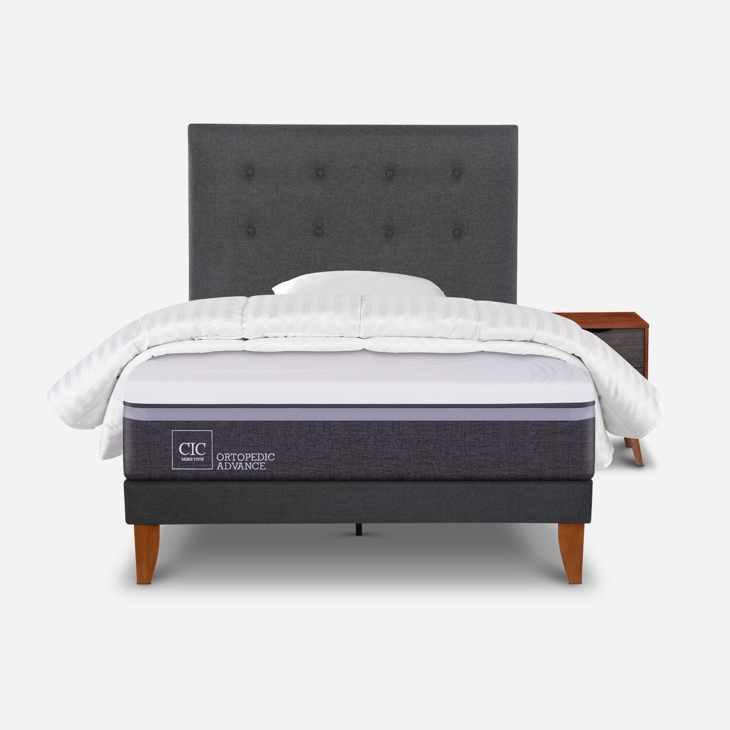 Cama Europea Curve 1,5 Plazas Ortopedic Advance + Set &Eacute;ufrates + Almohada + Plum&oacute;n