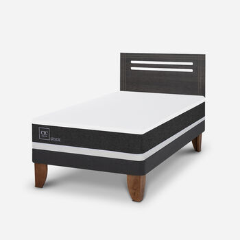 Cama Europea 1,5 Plazas Ortopedic + Respaldo Múnich Gris