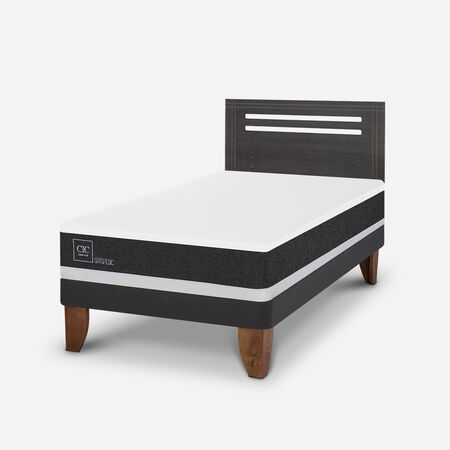 Cama Europea 1,5 Plazas Ortopedic + Respaldo Múnich Gris