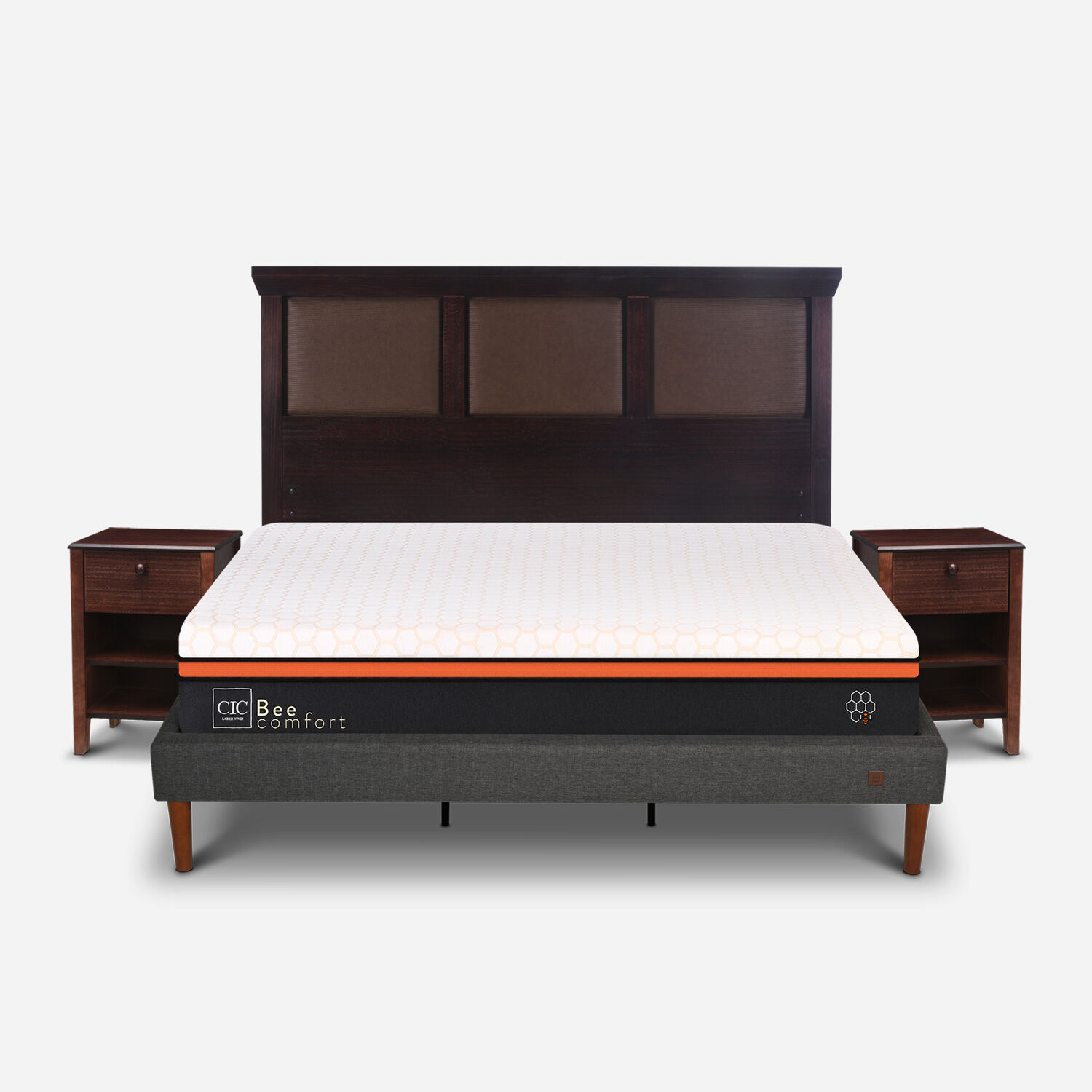 Cama Europea Curve King Bee Comfort + Set Torino Chocolate