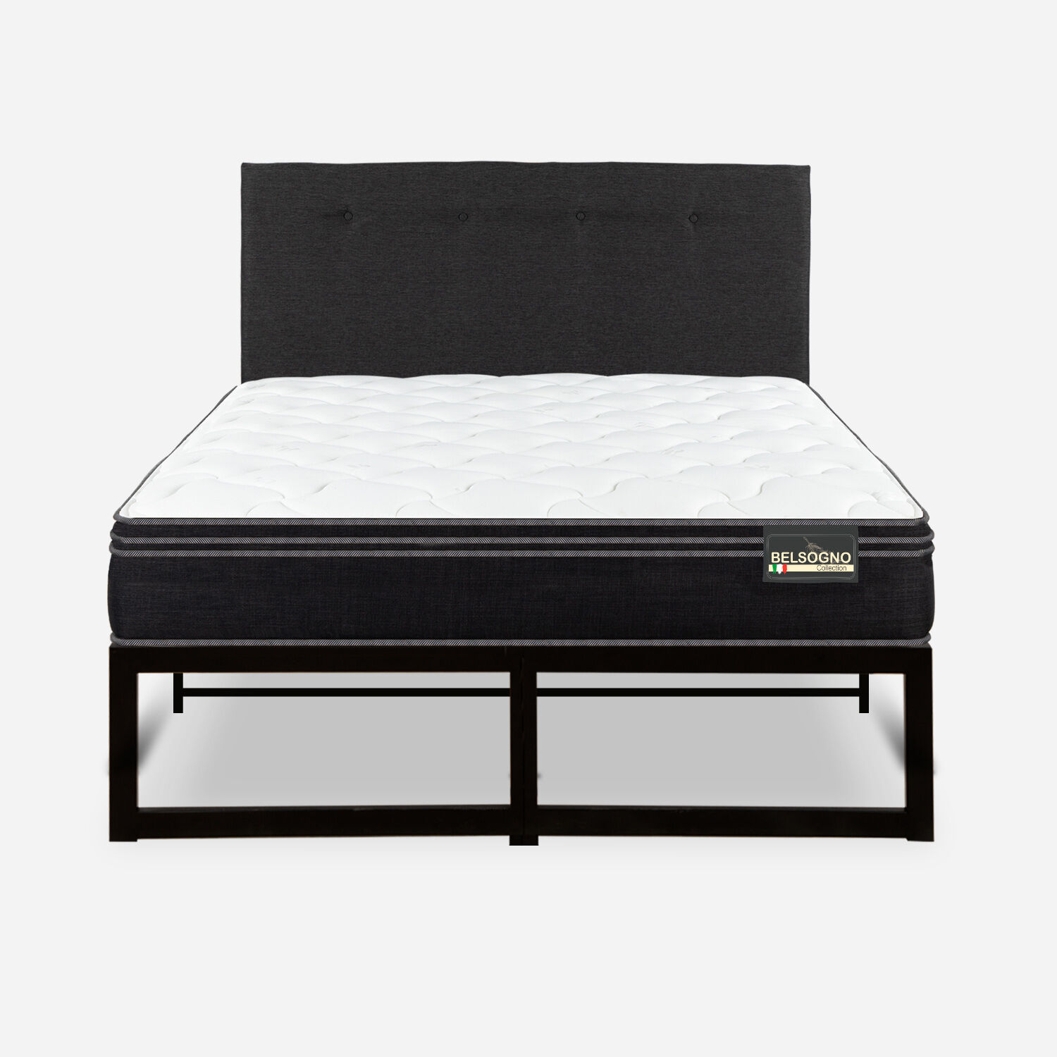 Cama Iron Smart Belsogno 2 Plazas Premium Black con Respaldo Black