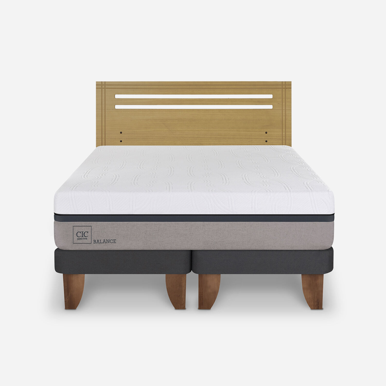 Cama Europea 2 Plazas Balance Base Dividida + Respaldo Múnich Mostaza