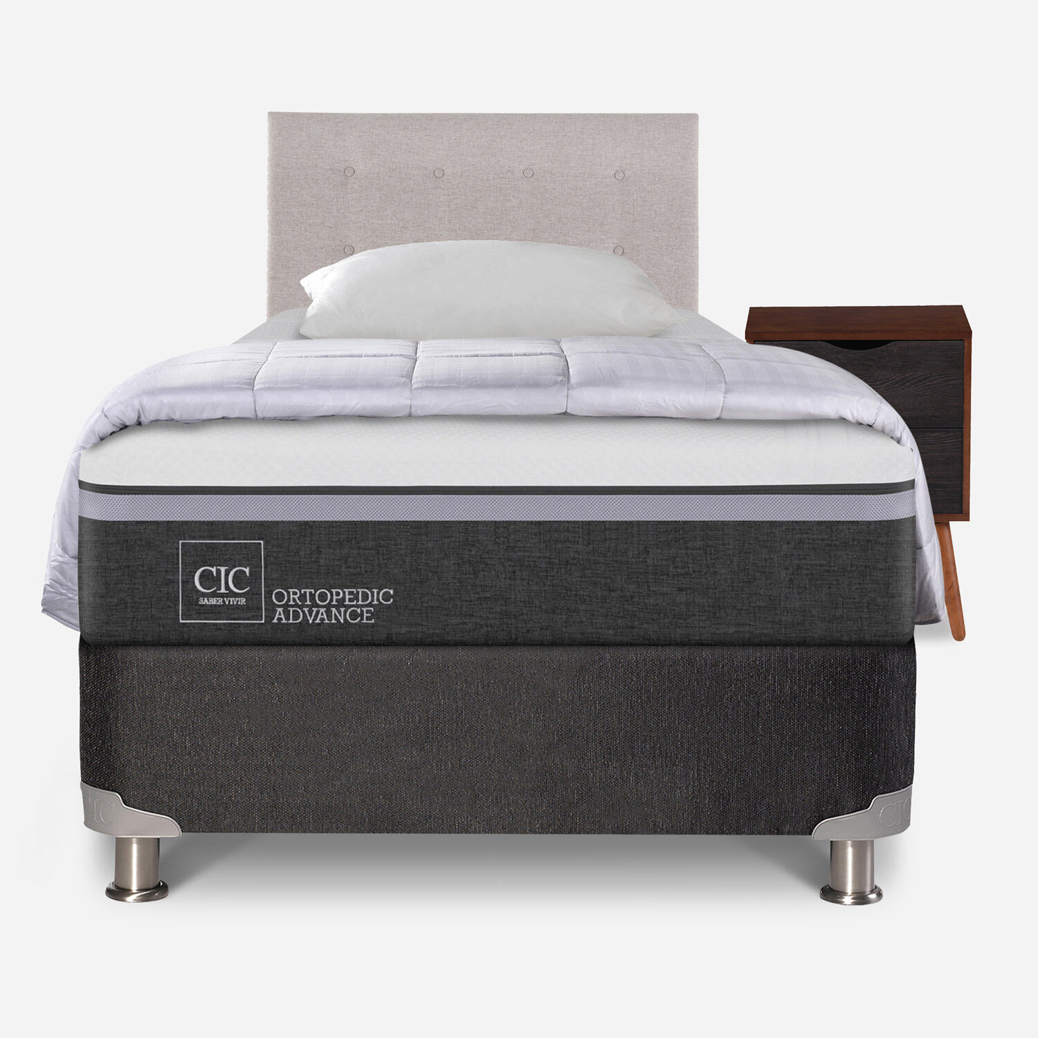 Box Spring 1.5 Plazas Ortopedic Advance 5 Zonas + Almohada + Plumón + Set Tigris
