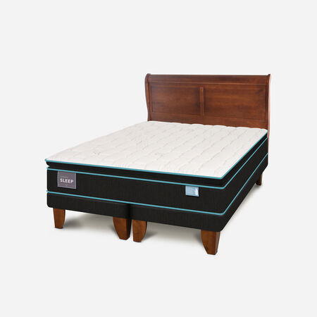 Cama Europea 2 Plazas Green Sleep Base Dividida + Respaldo Mir&oacute; Caramel