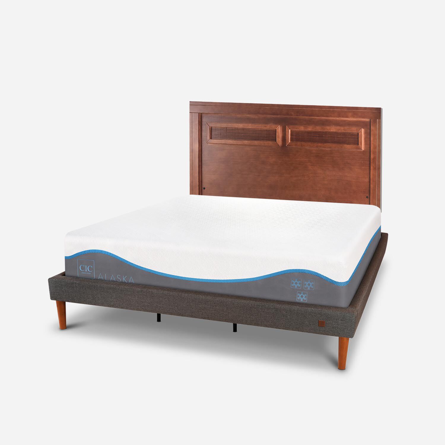 Cama Europea Curve King Alaska + Respaldo Mil&aacute;n Caramel