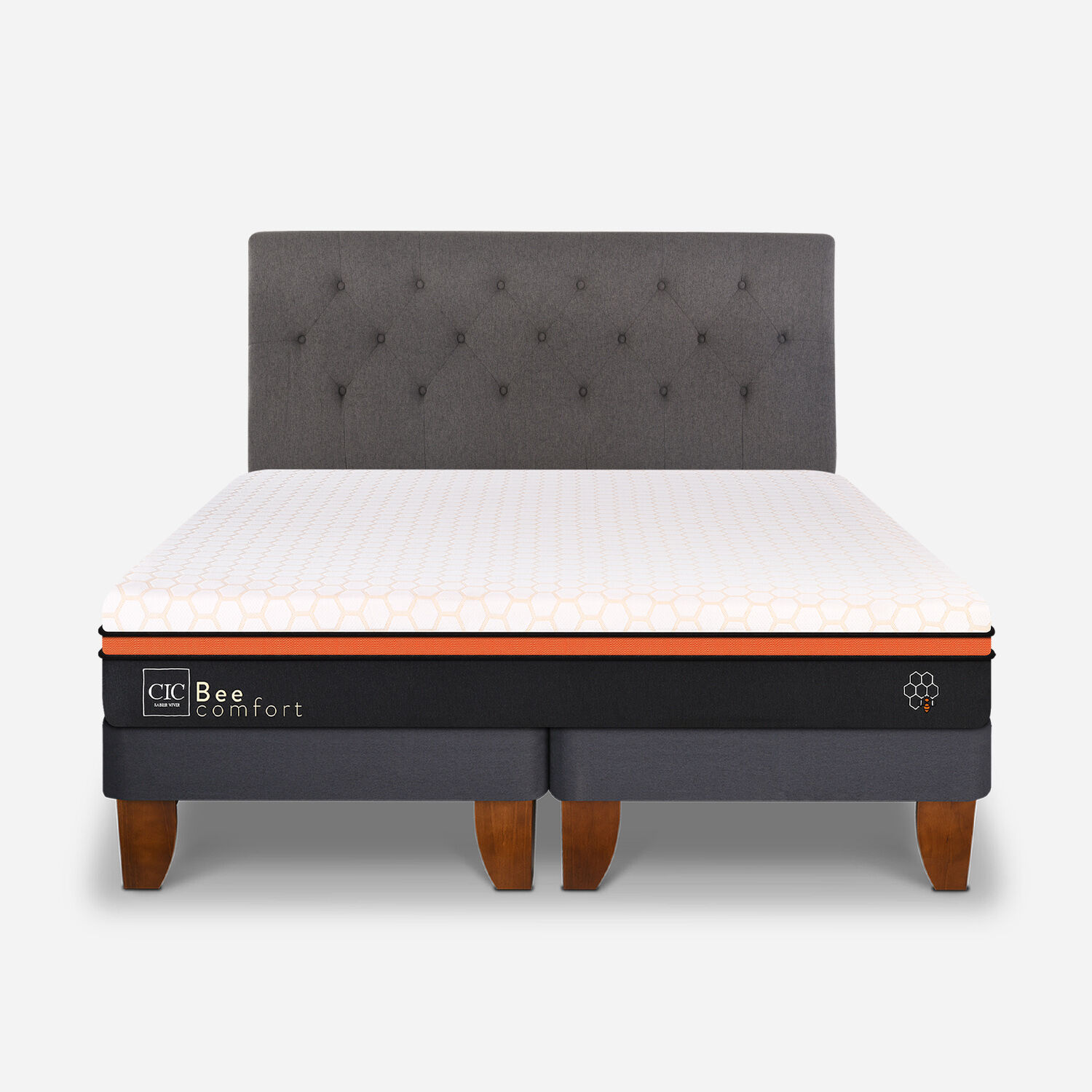 Cama Europea King Bee Comfort + Respaldo Kavery