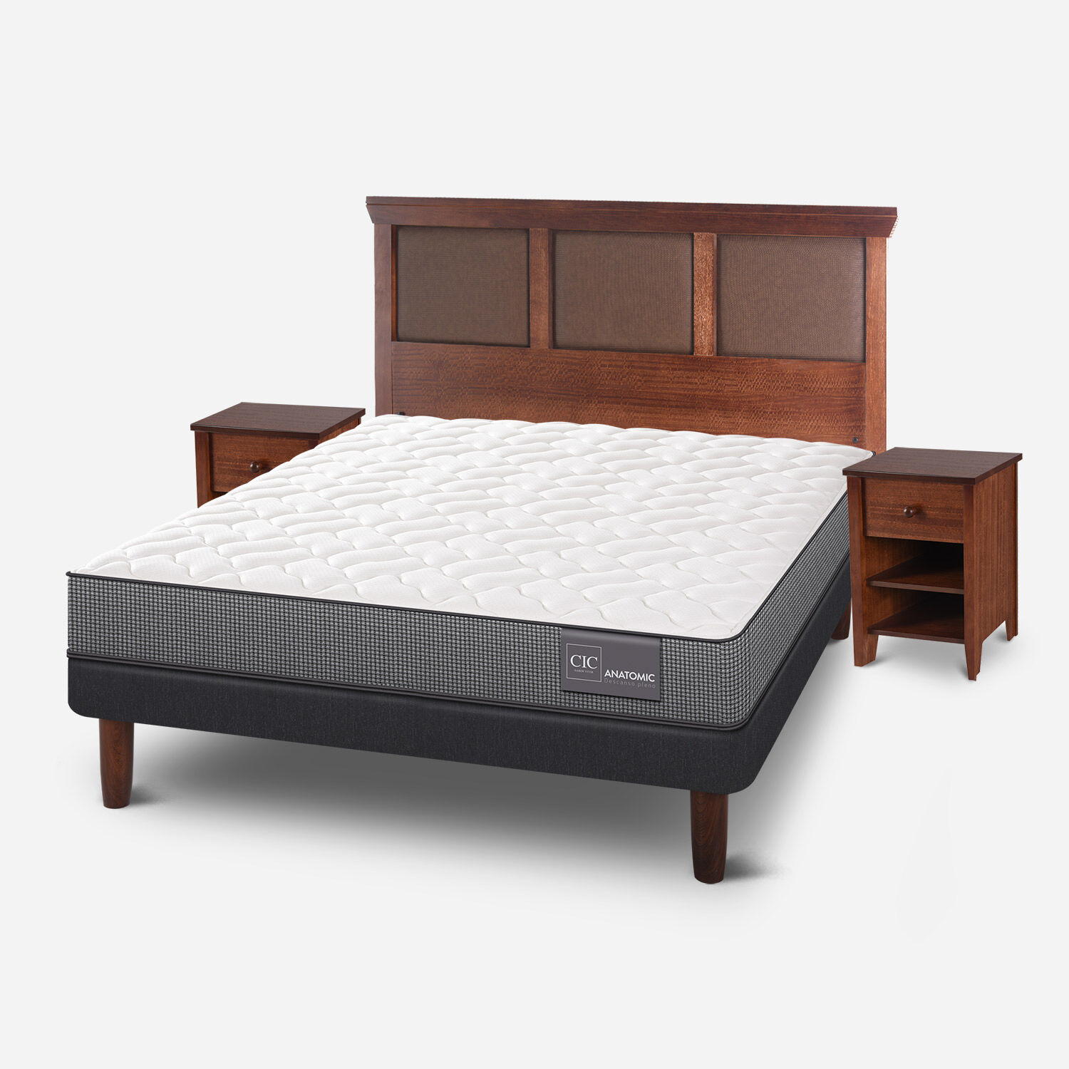 Cama Europea 2 Plazas Anatomic Base Normal + Set Torino Caramel