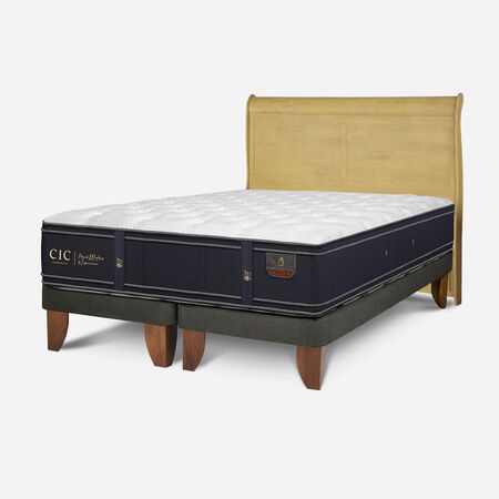 Cama Europea King Grand Premium + Respaldo Mir&oacute; Mostaza