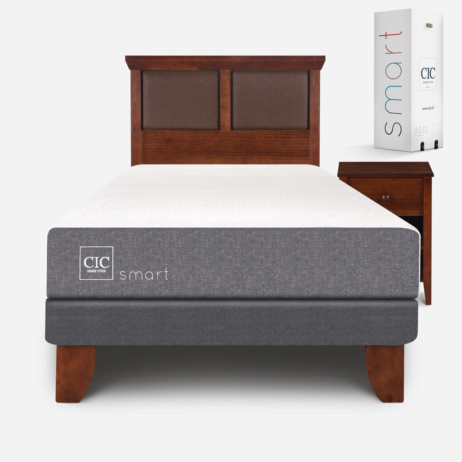 Cama Europea 1,5 Plazas Smart + Set Torino Caramel