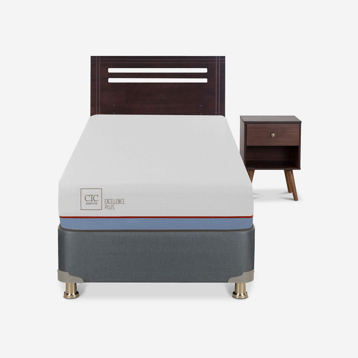 Cama Americana 1 Plaza Excellence Plus + Set M&uacute;nich Chocolate