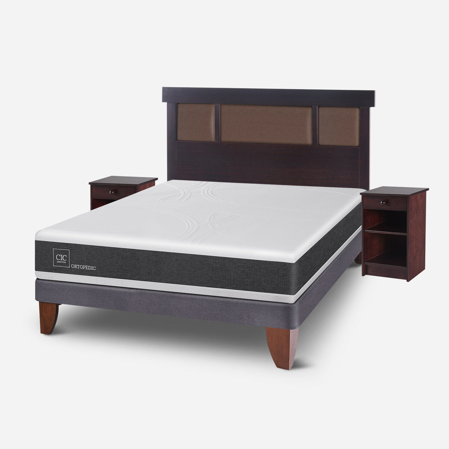Cama Europea 2 Plazas Ortopedic Base Normal + Set Dublín Choc