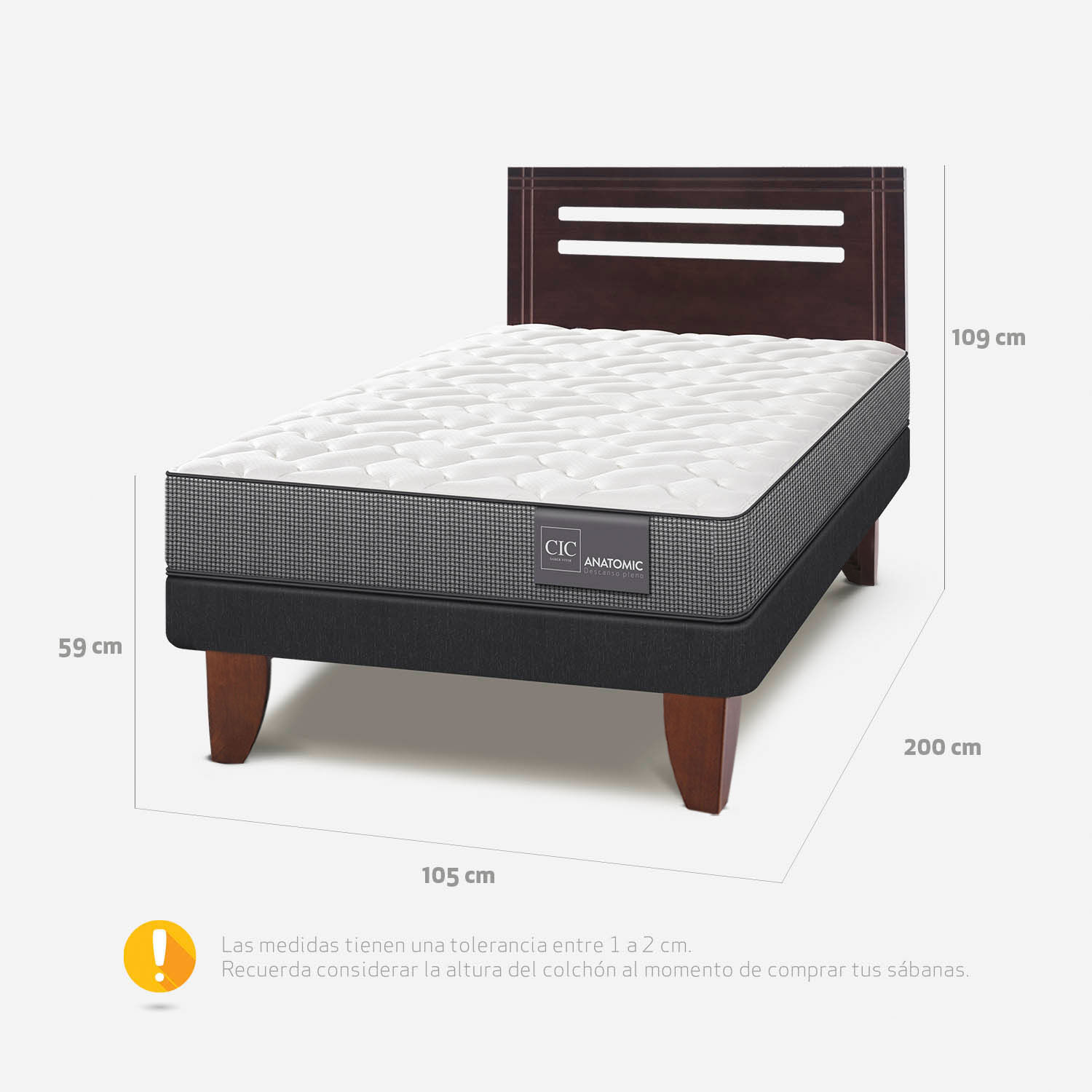 Cama Europea 1,5 Plazas Anatomic + Respaldo Múnich Chocolate