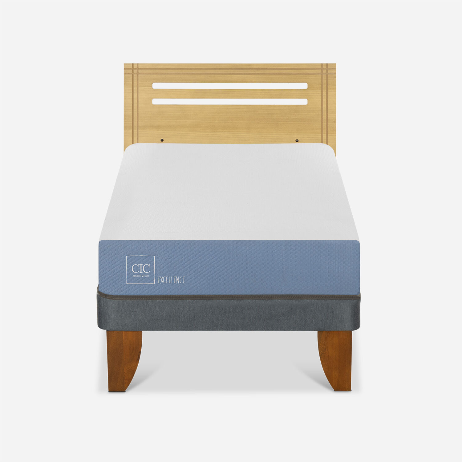 Cama Europea 1 Plaza Excellence + Respaldo M&uacute;nich Mostaza