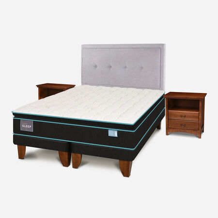 Cama Europea 2 Plazas Green Sleep Base Dividida + Set Ganges