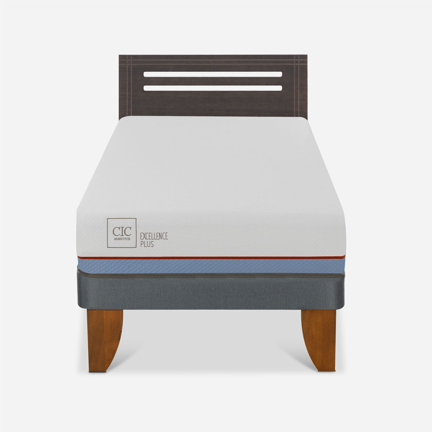 Cama Europea 1,5 Plazas Excellence Plus + Respaldo Múnich Gris