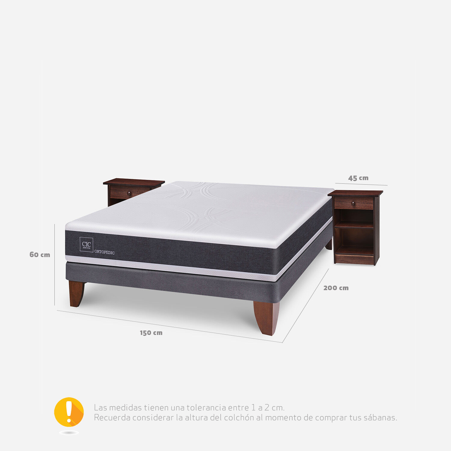 Cama Europea 2 Plazas Ortopedic Base Normal + Veladores Dubl&iacute;n Chocolate