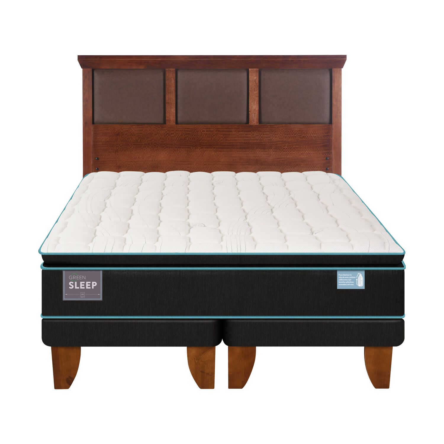 Cama Europea King Green Sleep Base Dividida + Respaldo Torino Caramel