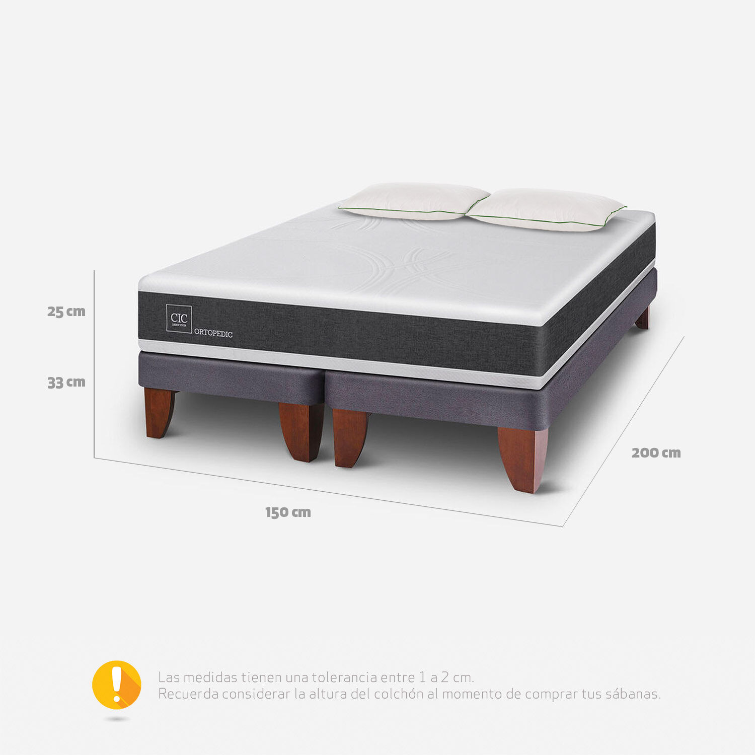 Cama Europea 2 Plazas Ortopedic Base Dividida + Almohadas Down Alternative